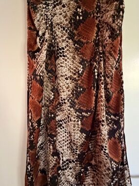 Mango Brown Skirt Snake-Print Maxi 33” Long with Slit